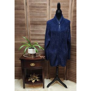 J Crew Point Sur Zip-Up Cardigan Small S Heavyweight Blue Soft Comfort Sweater